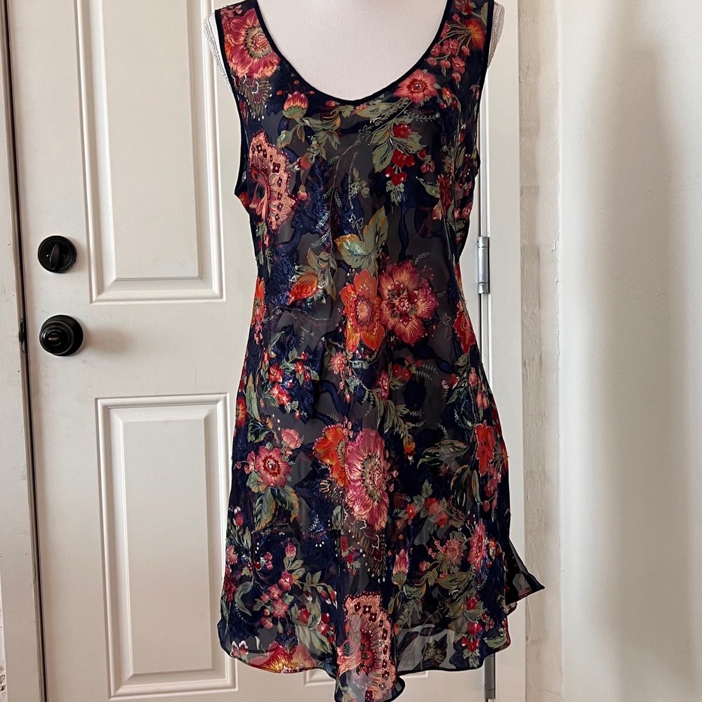 Vintage Victorias Secret Gold Label Floral Burnout Mesh Chemise Nightgown Navy L